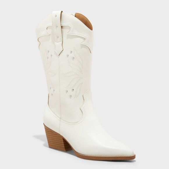 Universal Thread Shoes - Open Box - Universal Thread - Women's Studded Western Cowboy Boots wi Off-White